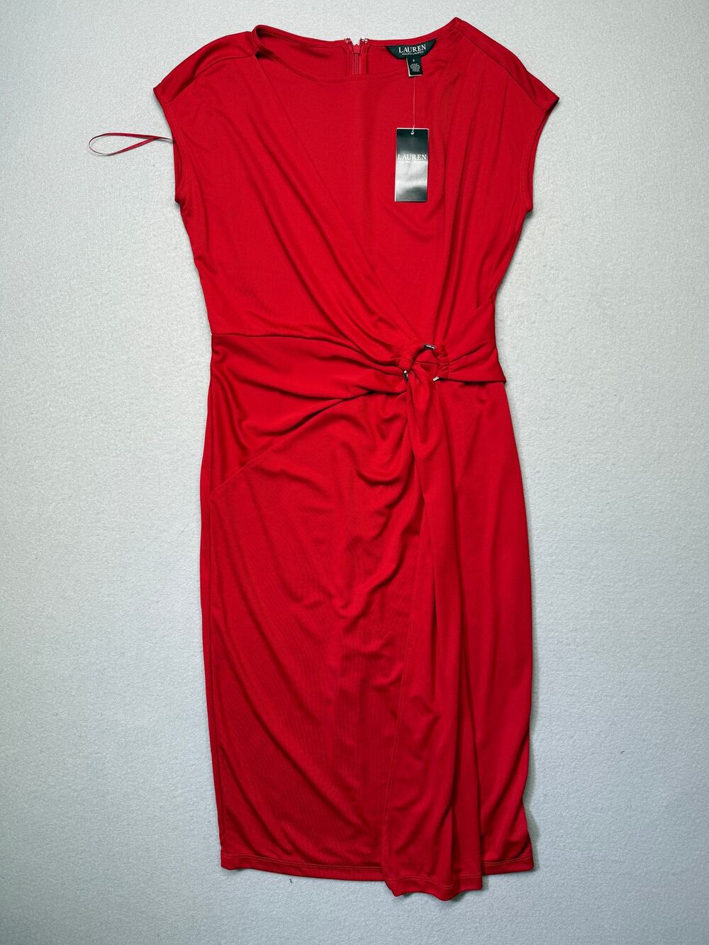 Ralph Lauren Women's Ring-Trim Jersey Cap-Sleeve Dress Madison Red 6 $145